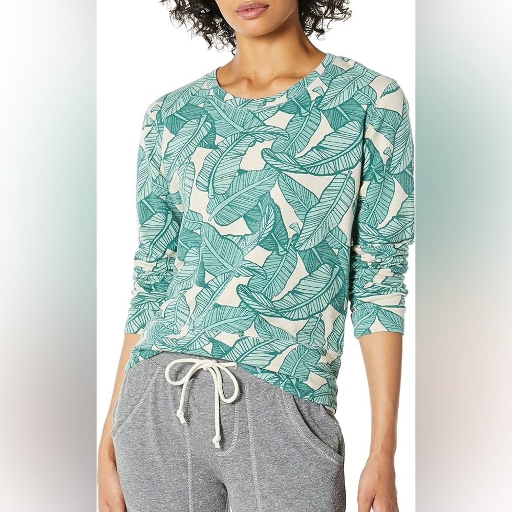 Monrow Palm Leaves Leaf Lightweight Sweater Sweatshirt Green R9